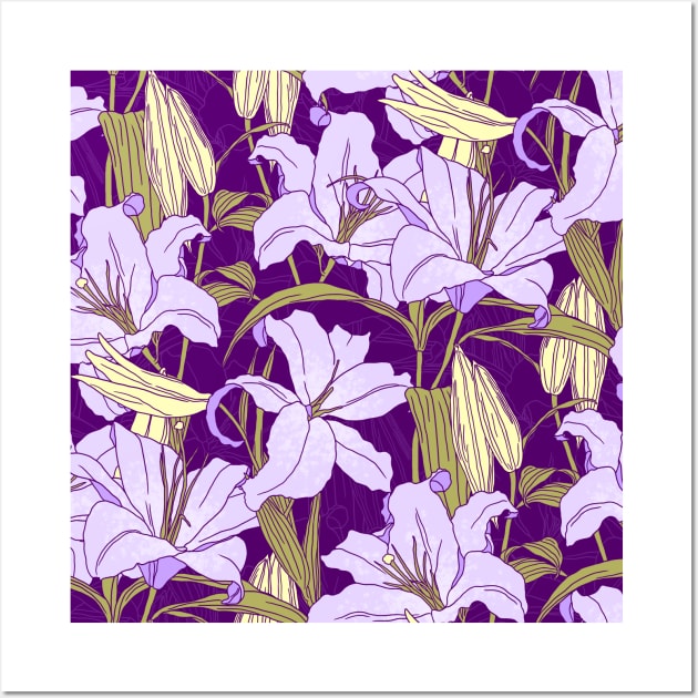 Lilac Dark Summer Lillies Wall Art by Carolina Díaz